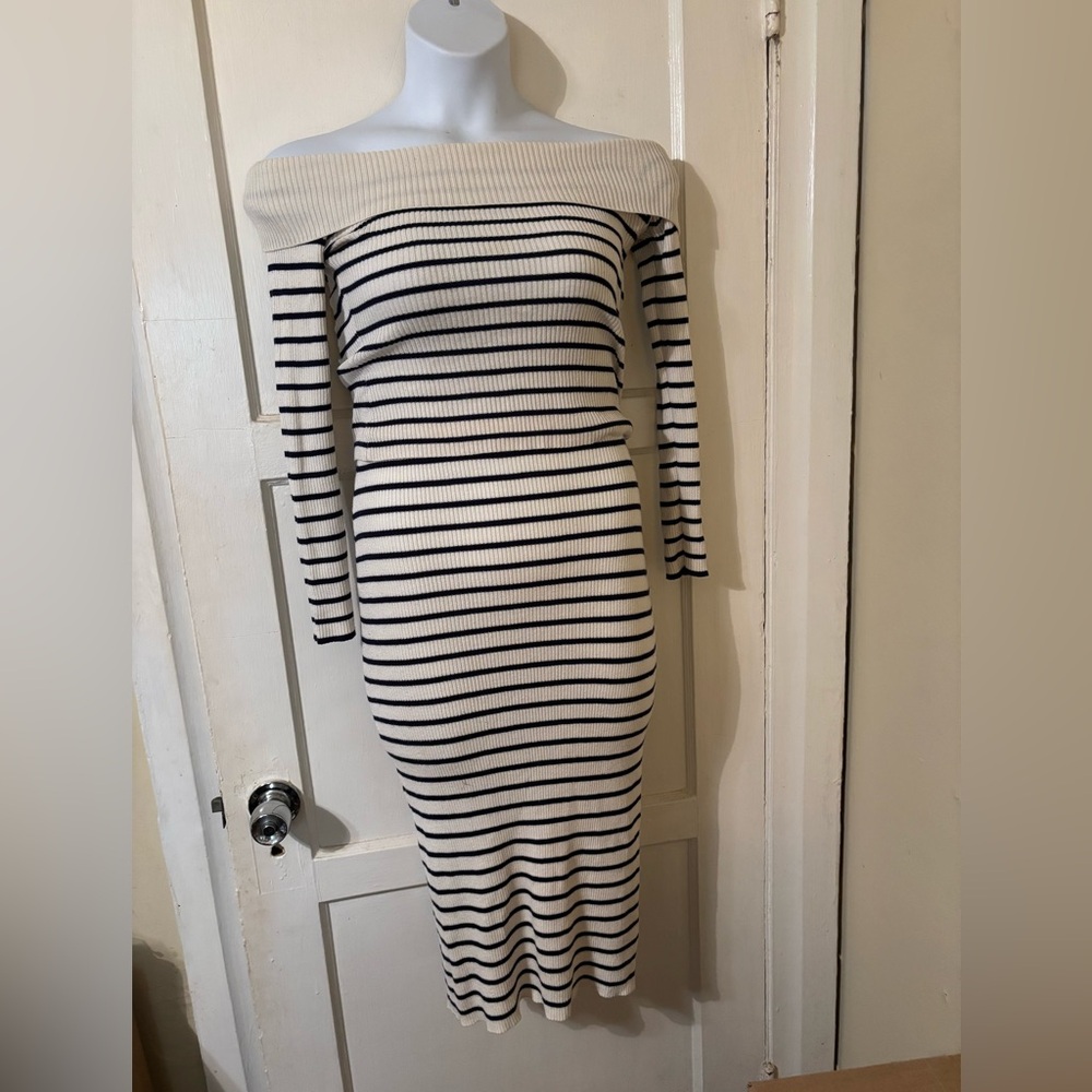 Striped Off-Shoulder Midi Dress